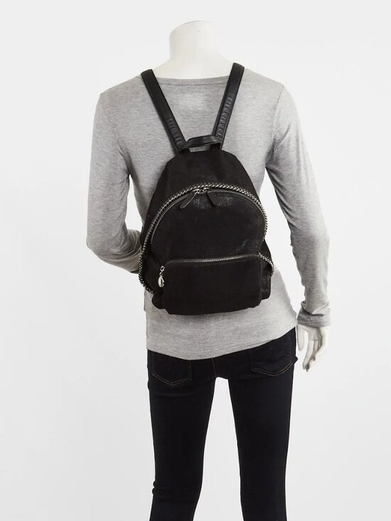 Stella McCartney Black Shaggy Deer Faux Leather Falabella Small Rucksack Bag main image 7